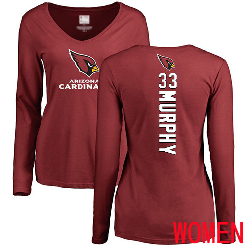 Arizona Cardinals Maroon Women Byron Murphy Backer NFL Football #33 Long Sleeve T Shirt->nfl t-shirts->Sports Accessory